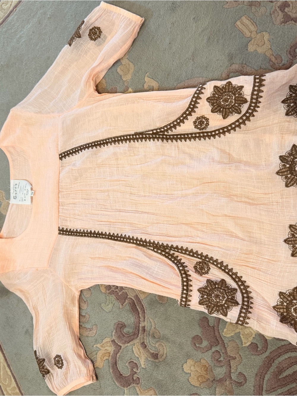 Embroidered Pink Cotton Blend Tunic Blouse